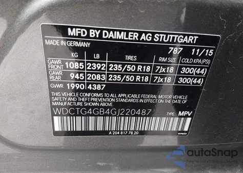 2016 Mercedes-Benz Gla 250 4Matic из США, поврежденный, VIN WDCTG4GB4GJ220487